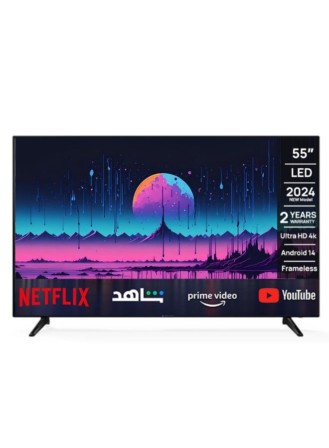 جينيرال جولد تلفزيون جنرال جولد 55 بوصة سمارت أندرويد موديل 2024 Ultra HD 4K| شاشة LED | ذاكرة داخلية 8 جيجابايت | منفذي USB وثلاثة منافذ HDMI | نتفليكس ويوتيوب وبرايم فيديو وشاهد - Image 1